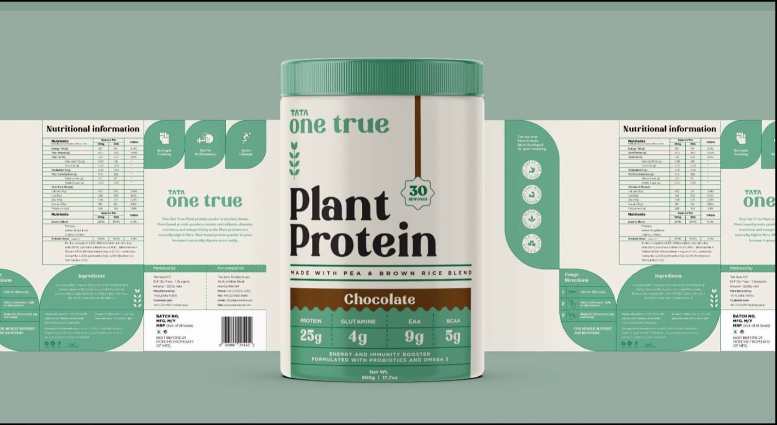 One True Plant Protein chocolate flavor packaging design