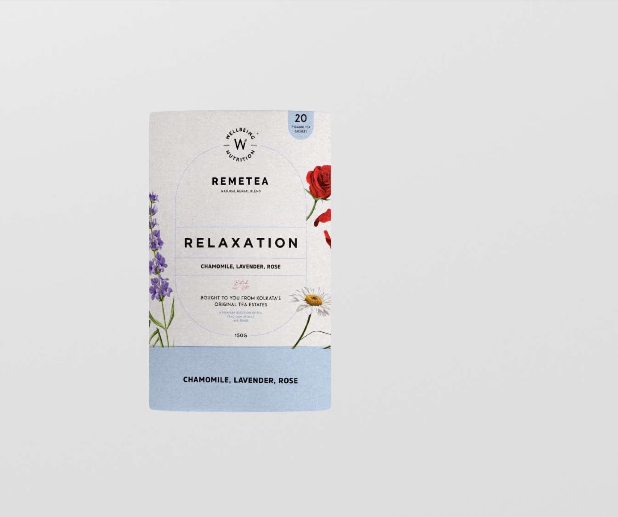 RemeTea Relaxation herbal tea packaging, front view