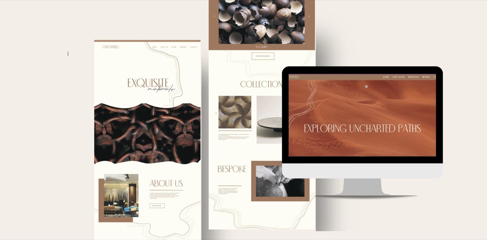 Uncharted website, Exquisite Materials and About Us sections
