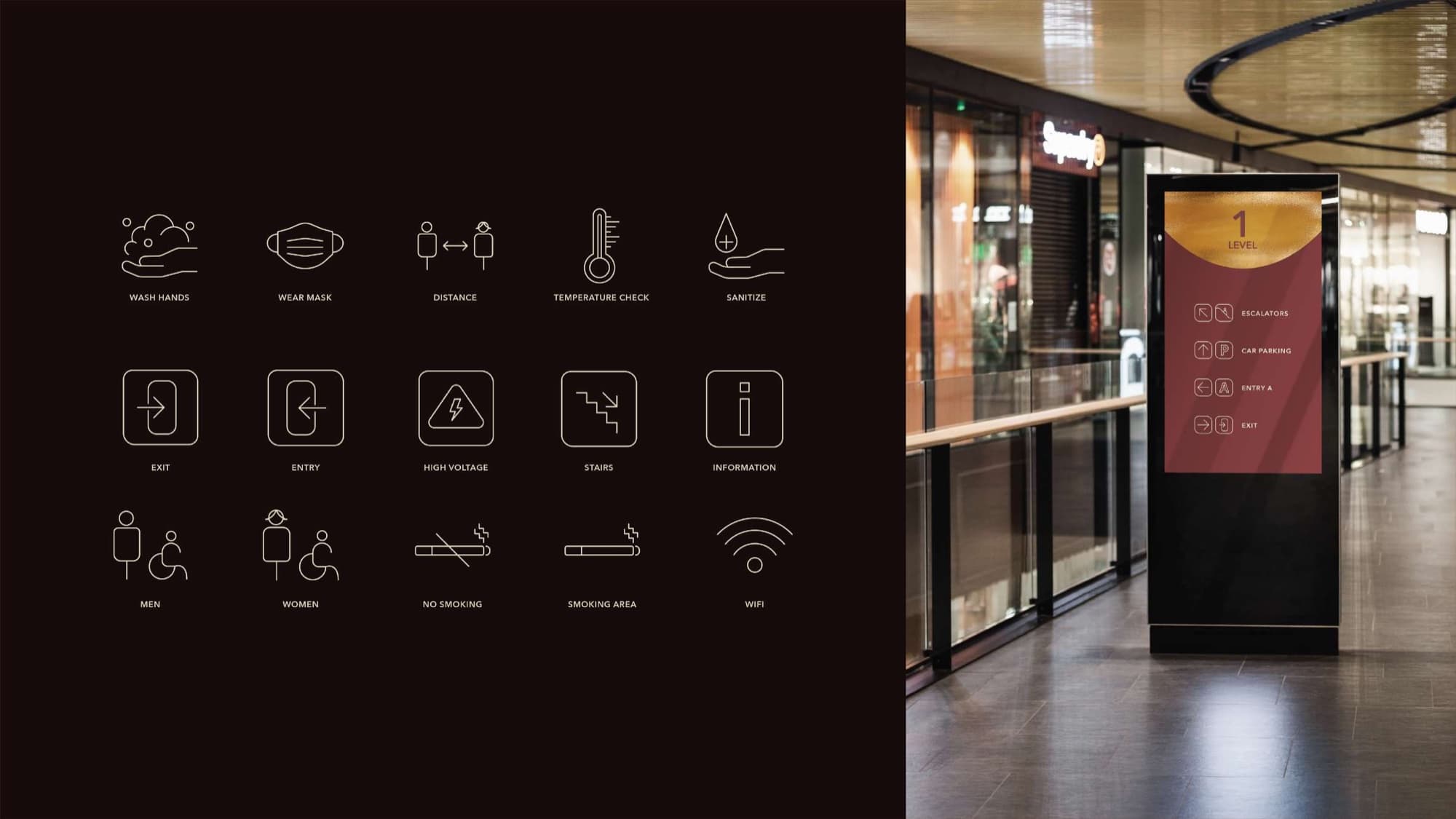 Unison Centrio in-mall digital directory signage with wayfinding icons